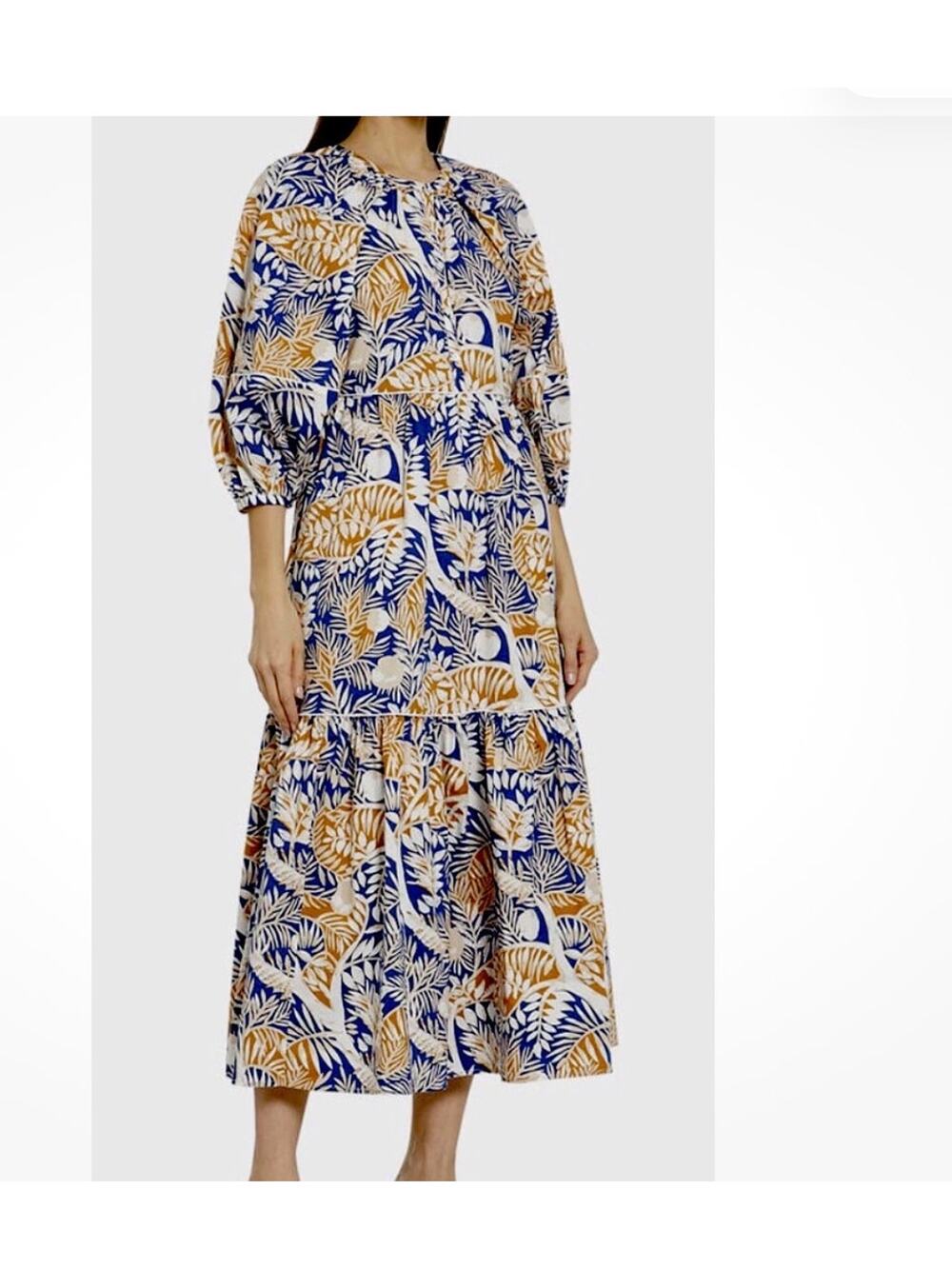 STAUD Floral Land And Sea Tree Demi Cotton Tropical boho resort Midi Dress L
